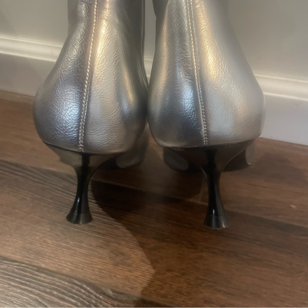 Zara Silver Metallic Kitten Heel Ankle Boots Date Night Clubbing EU 37/US 6 - Picture 8 of 14